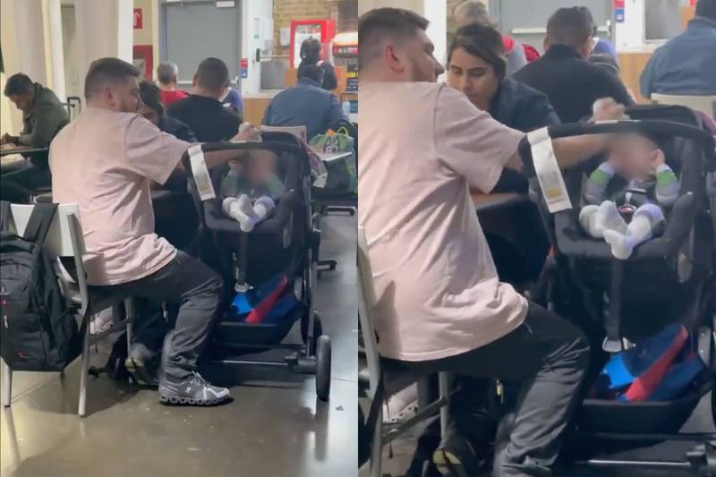 Hombre golpea a cabeza de su bebé con mamlia en aeropuerto de Monterrey.