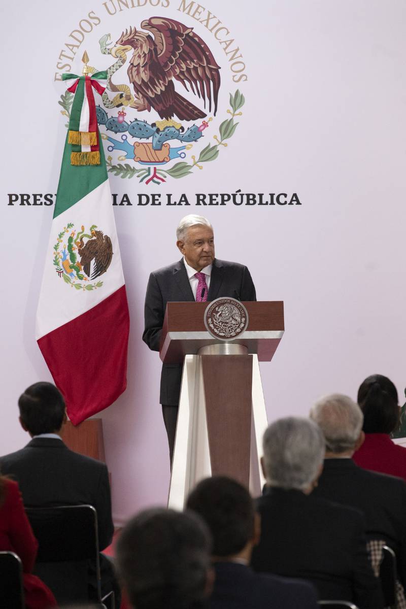 El presidente López Obrador durante la presentación del informe por tres años del triunfo electoral