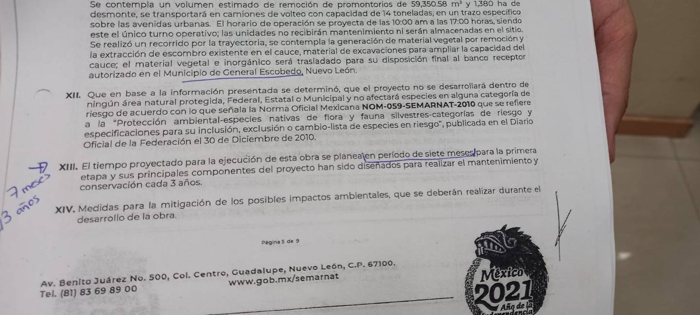 En este documento se establece que el desmonte del Santa Catarina debe realizarse en un lapso de siete meses, no de forma inmediata.