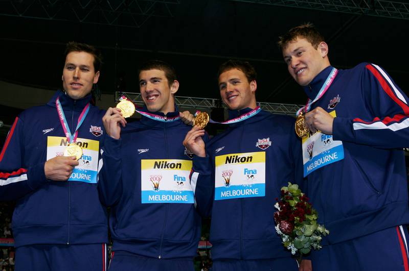 Klete Keller, Michael Phelps, Ryan Lochte and Peter Vanderkaay