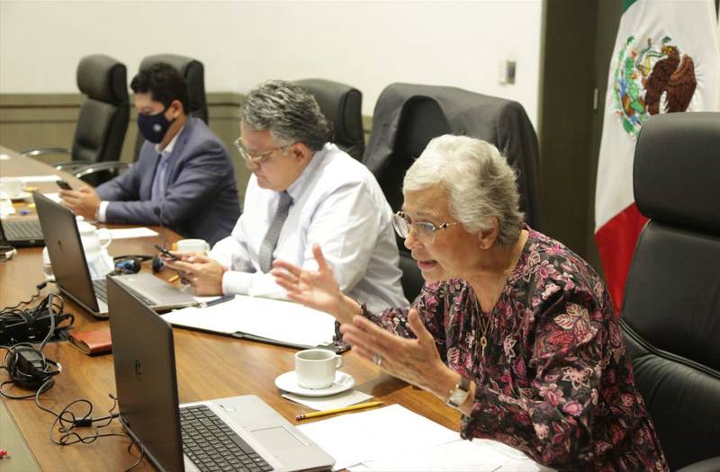Olga Sánchez Cordero, secretaria de Gobernación, durante una reunión virtual FOTO: SEGOB/CUARTOSCURO.COM