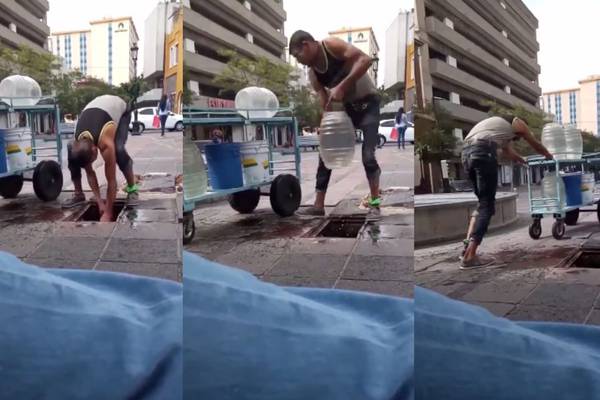 Hombre llena garrafones de “aguas frescas” con toma pública en Guadalajara