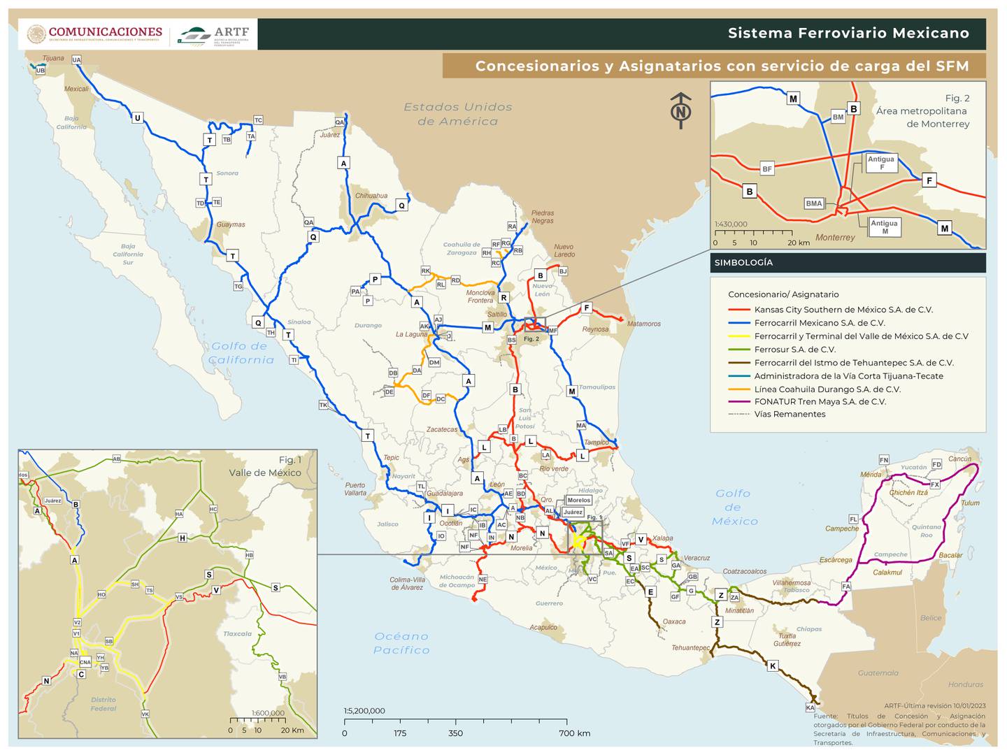 Mapa general del Sistema Ferroviario de Transporte de Carga.