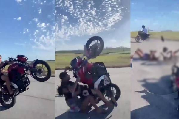 Jóvenes sufren accidente al intentar realizar caballito en moto
