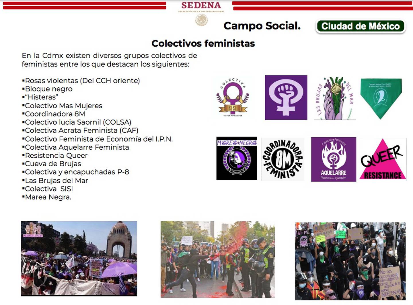 Grupos feministas identificados en la CDMX por la Sedena.