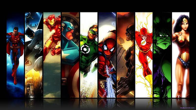 Superhéroes de Marvel y DC Comics en collage