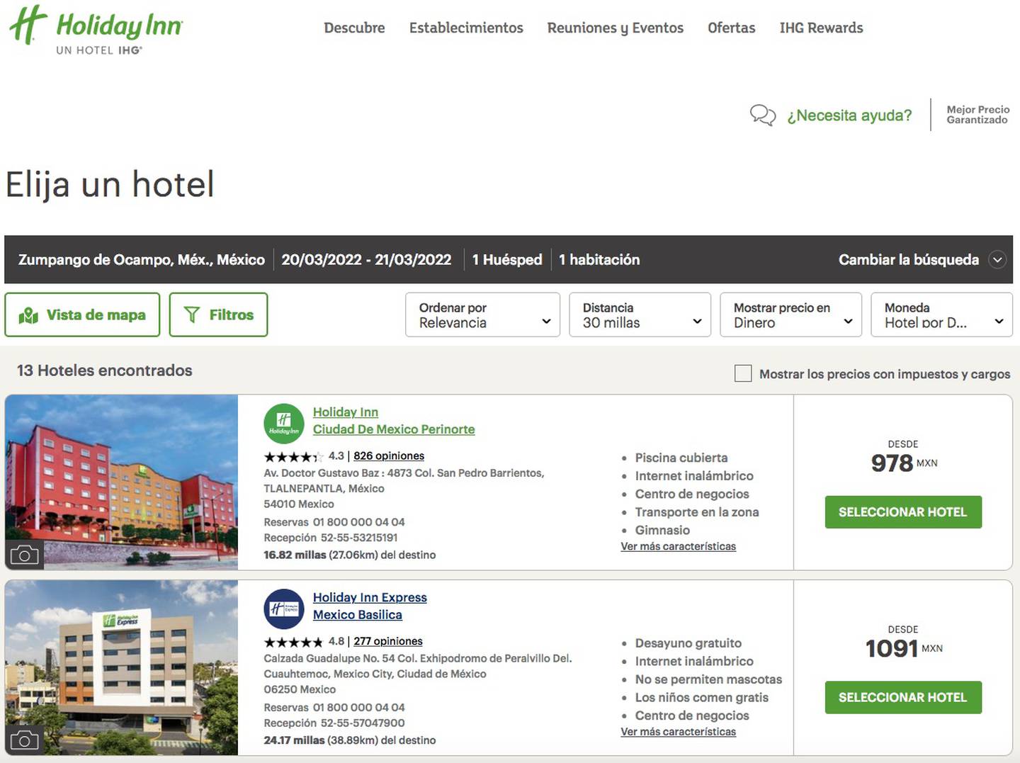 La página de la cadena hotelera no tiene registrado el servicio en el AIFA.