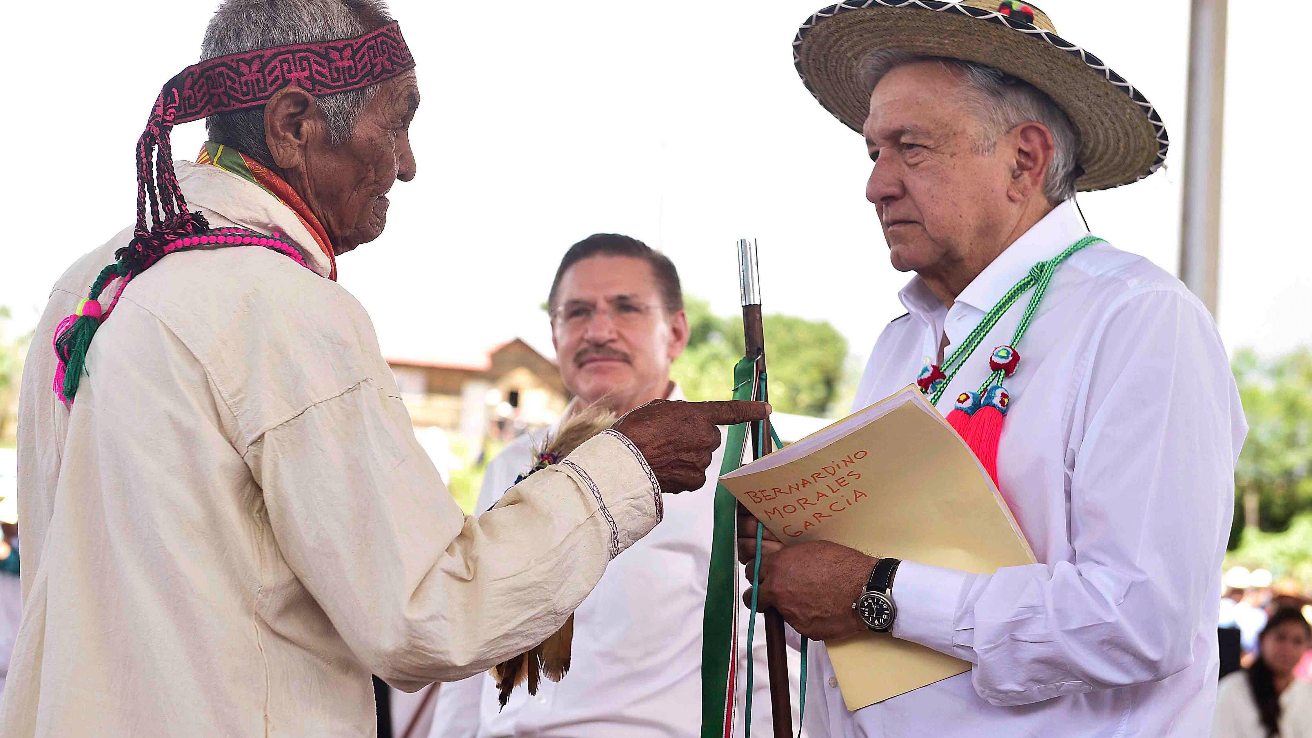 Andrés Manuel López Obrador, presidente Constitucional de los Estados Unidos Mexicanos, presidió el Plan de Justicia para el Pueblo O’dam en la comunidad de Santa María de Ocotán Mezquital