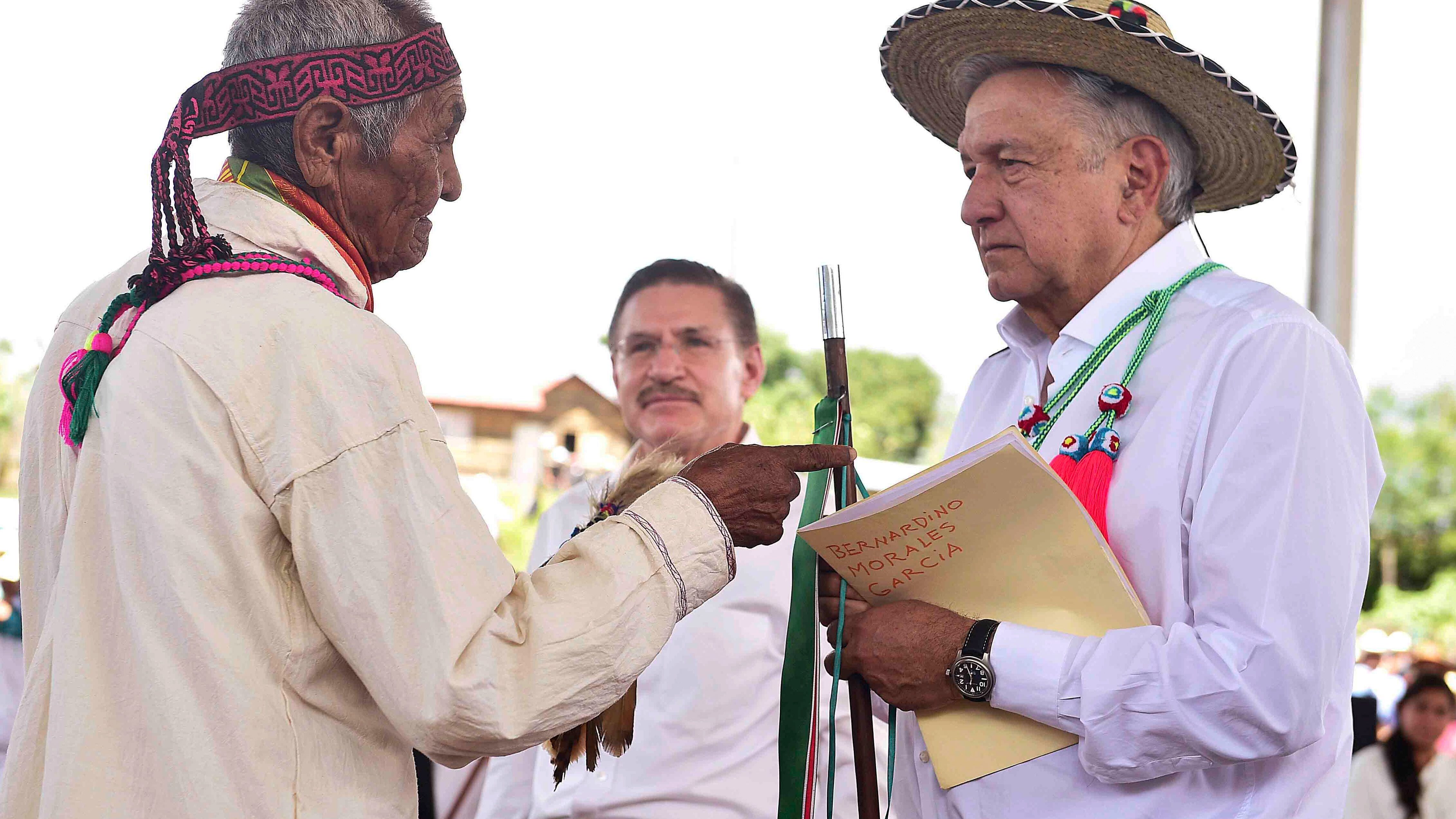 Andrés Manuel López Obrador, presidente Constitucional de los Estados Unidos Mexicanos, presidió el Plan de Justicia para el Pueblo O’dam en la comunidad de Santa María de Ocotán Mezquital