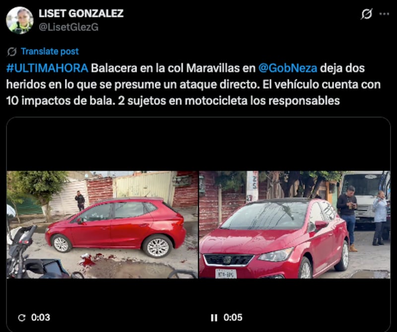 Acribillan a dos en su vehículo en Neza