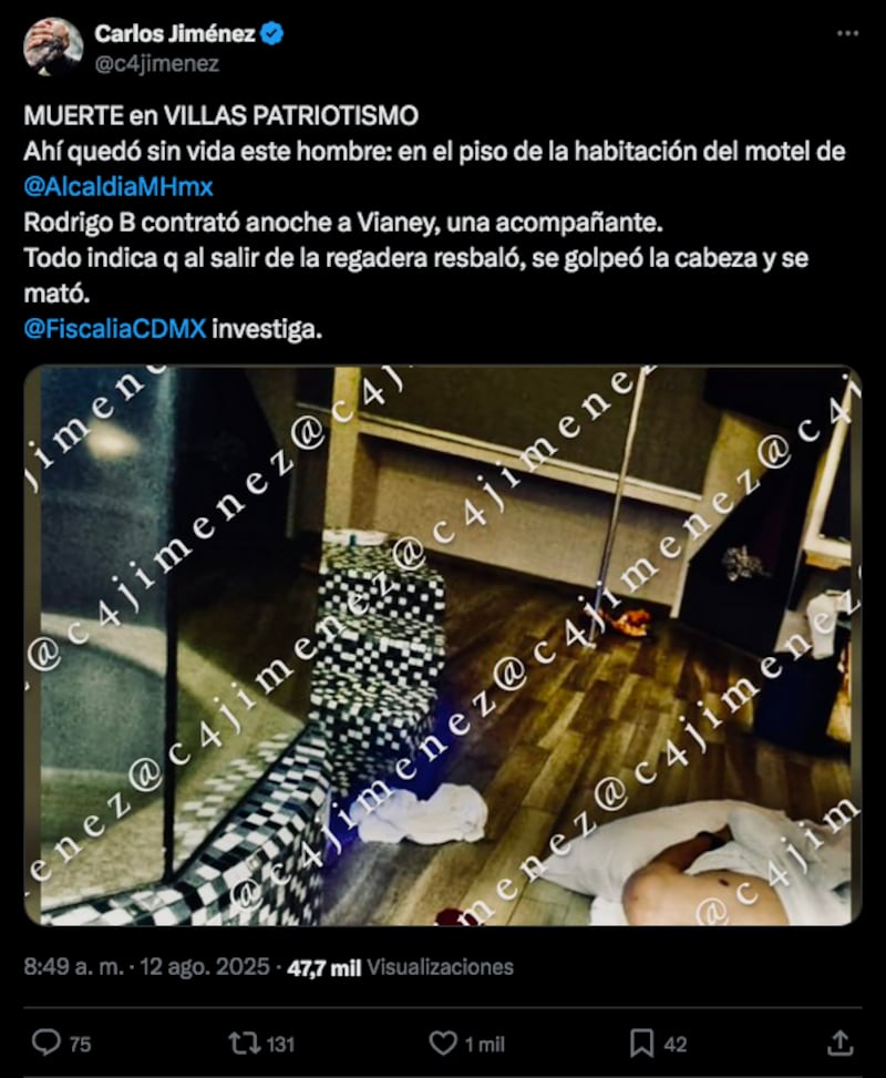 Publicación en X del periodista Carlos Jiménez
