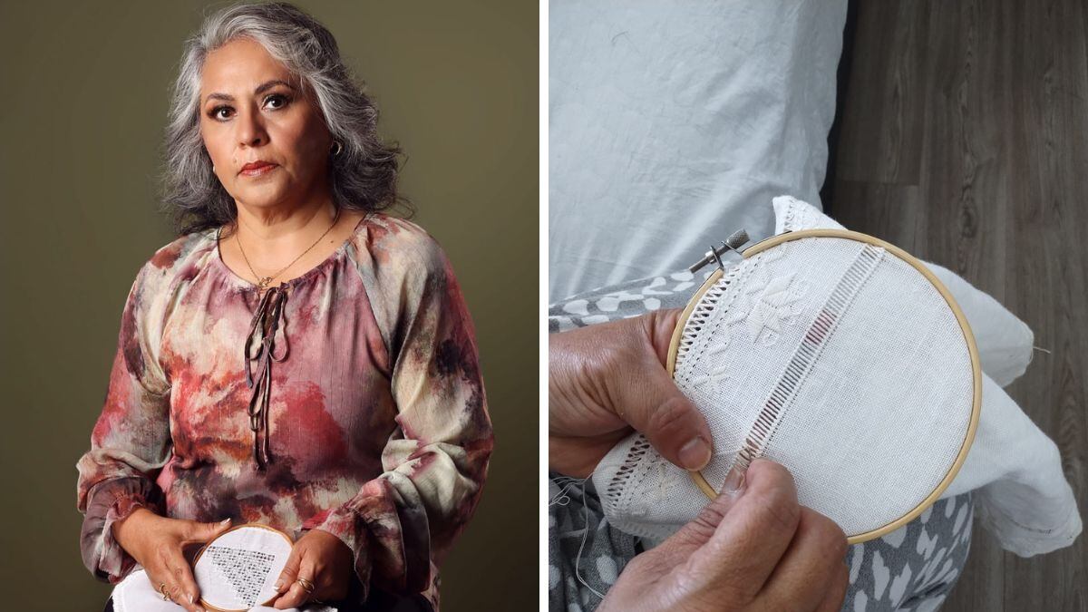Patricia Campos, de Tarandacuao, ganó con “Adelaida”, un mantel bordado a mano que representa la tradición textil guanajuatense.