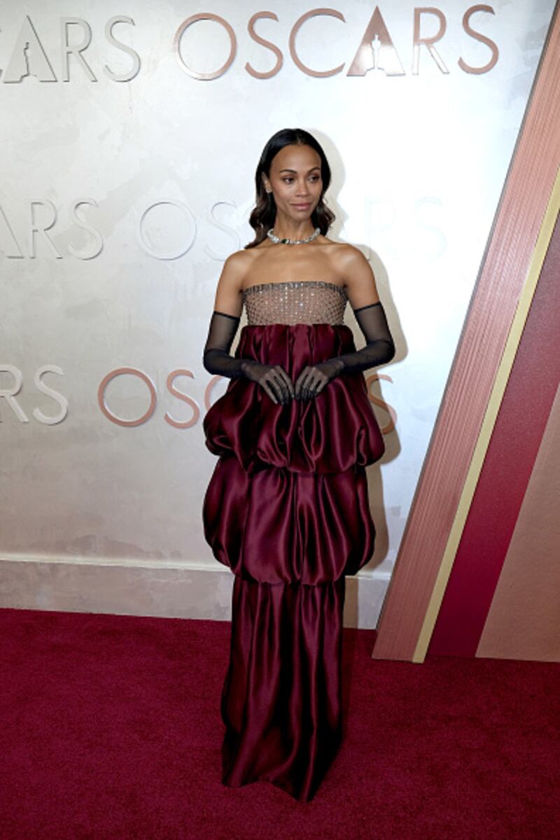 HOLLYWOOD, CALIFORNIA - MARCH 02: Zoe Saldana attends the 97th Annual Oscars at Dolby Theatre on March 02, 2025 in Hollywood, California. (Photo by Jeff Kravitz/FilmMagic)