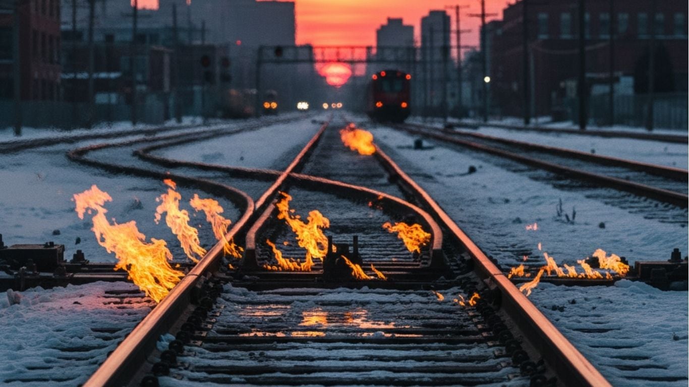 Fuego en vías del tren