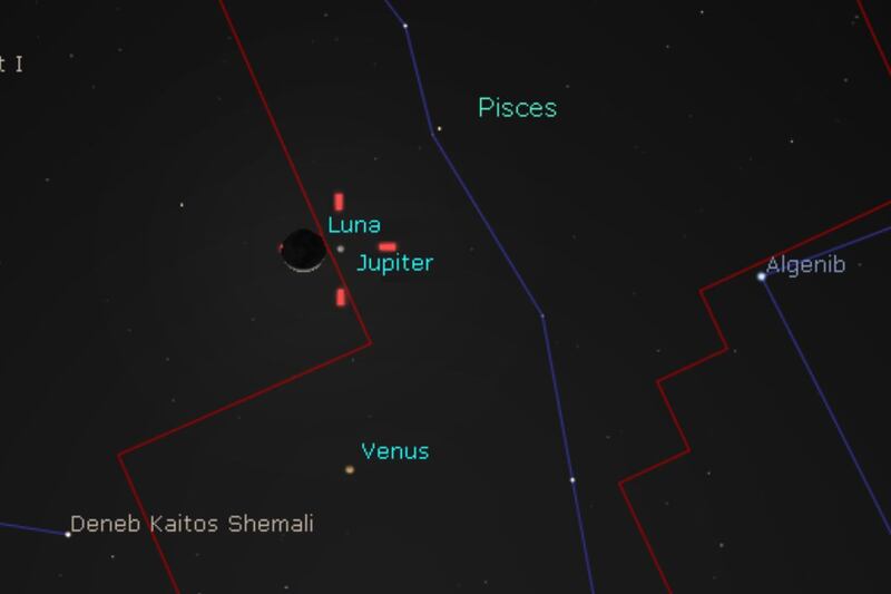 Venus, Júpiter y la Luna se alinean.