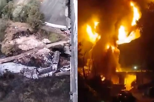 Video: Pipa cae de puente y explota en la México-Tuxpan; chofer pierde la vida