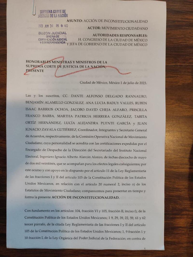 Acción de inconstitucionalidad presentada por Movimiento Ciudadano.