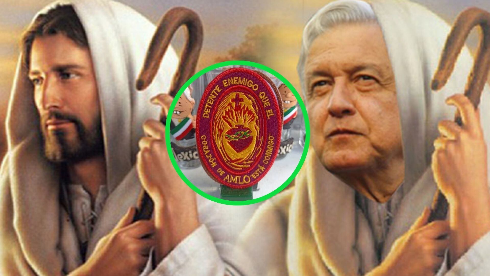 "Detente enemigo, el corazón de AMLO está conmigo", es el texto bordado en la novedosa mercancía religiosa.