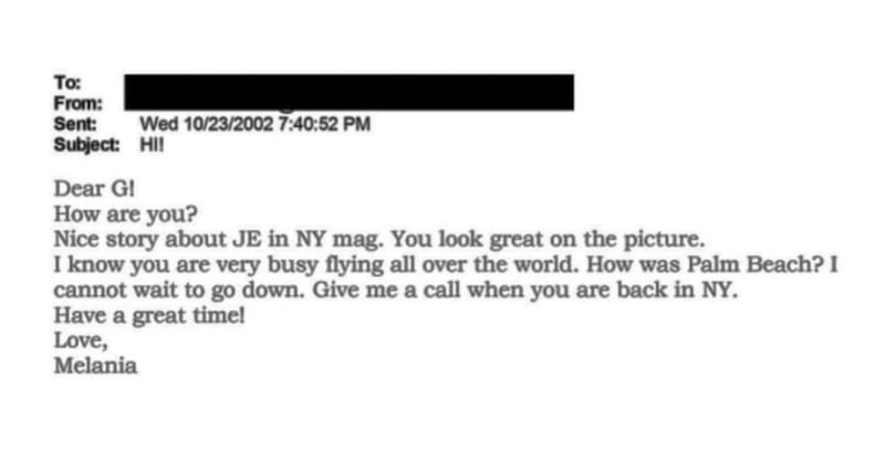 Difunden correo de Melania Trump a Maxwell por caso Epstein