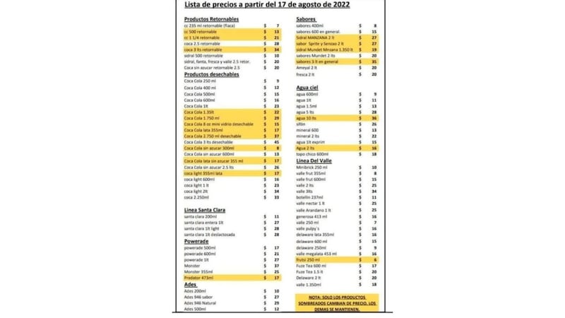 Estos son los precios que se darán al público a partir del 17 de agosto. (Especial)