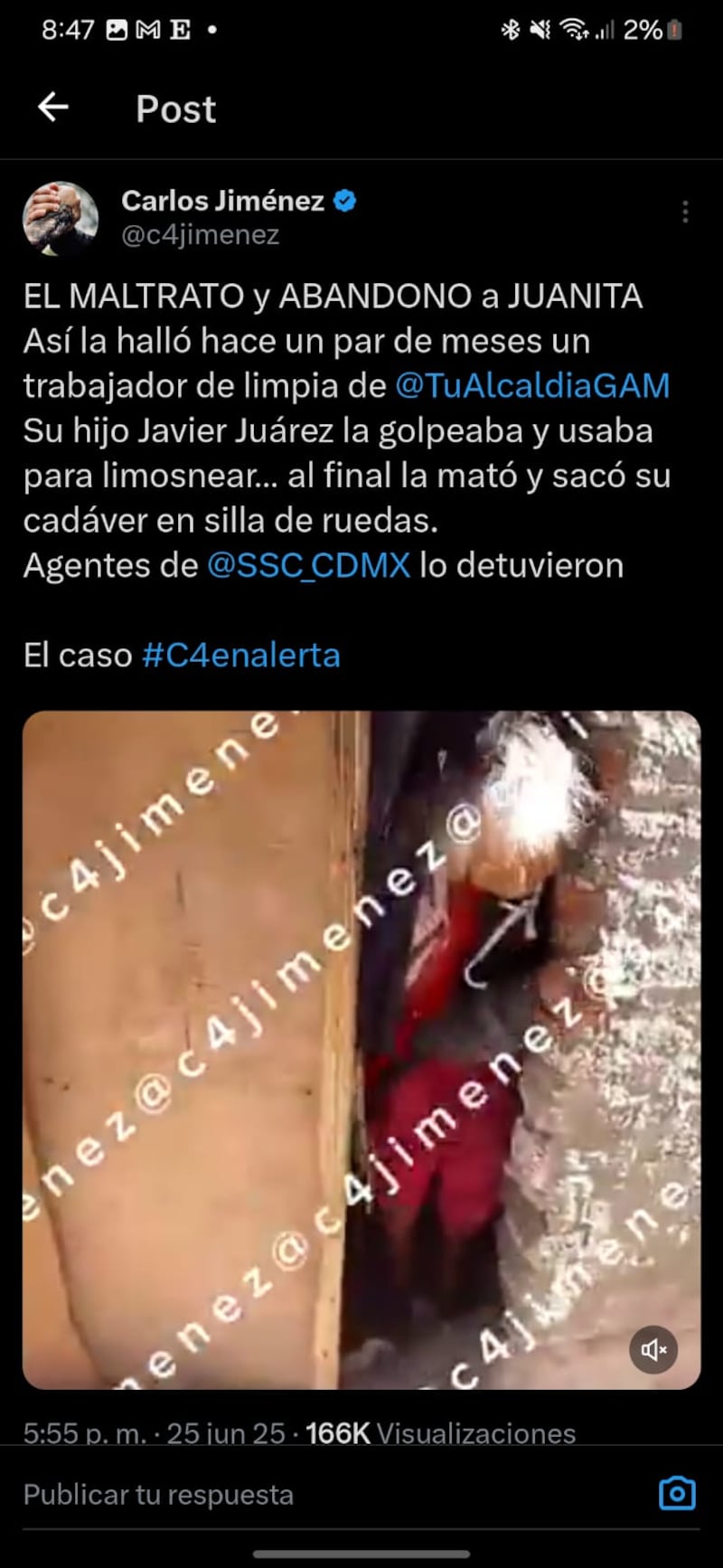 Publicación del periodista Carlos Jiménez en X
