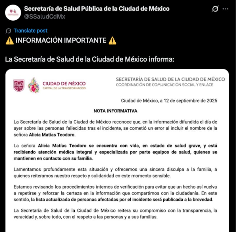 Comunicado de @SSaludCdMx