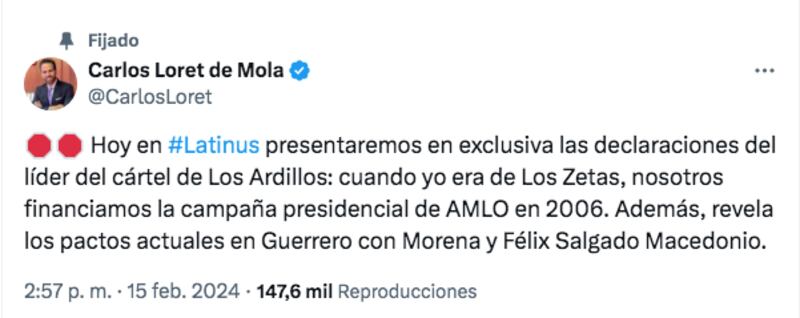 Carlos Loret de Mola presenta declaración de Los Ardillos contra AMLO