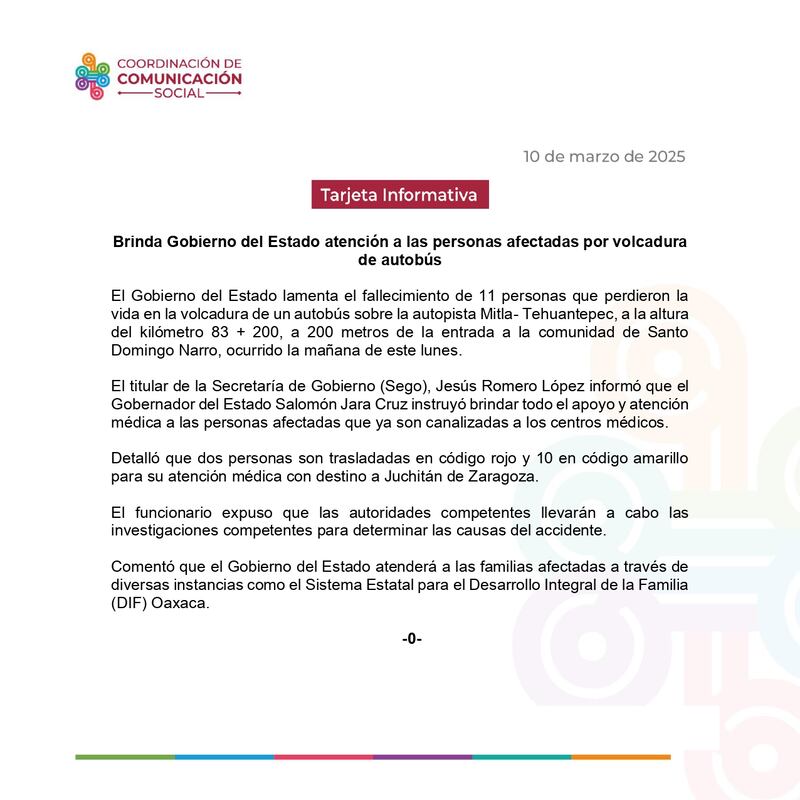 Gobierno de Oaxaca brinda atención a personas afectadas por volcadura de autobús