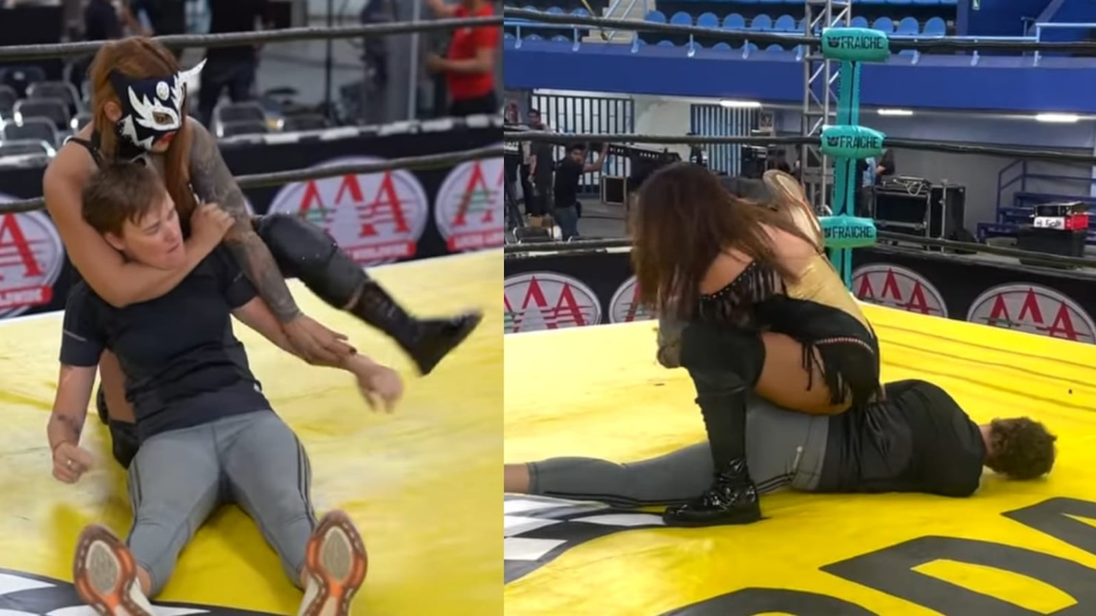 Marion Reimers fue sorprendida con una llave por la luchadora Faby Apache.