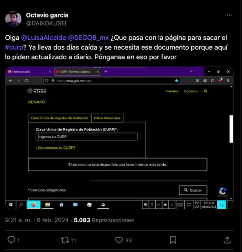 CURP: Falla página de Renapo para consultar e imprimir documento