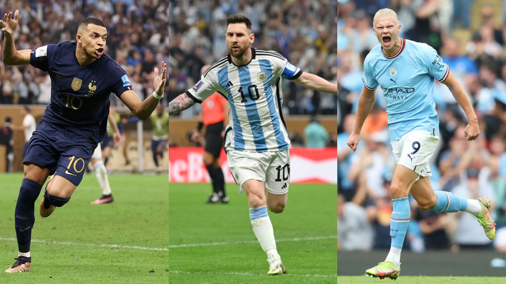 Mbappé, Messi y Haaland figuran entre los goleadores del 2022.