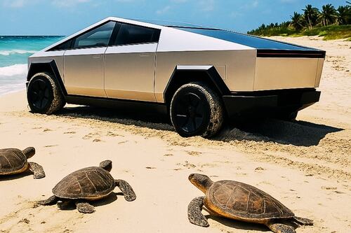 Tesla Cybertruck se atasca en playa protegida para tortugas en Yucatán