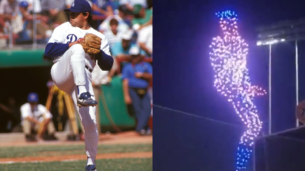 Recrean saque de Fernando Valenzuela con drones.