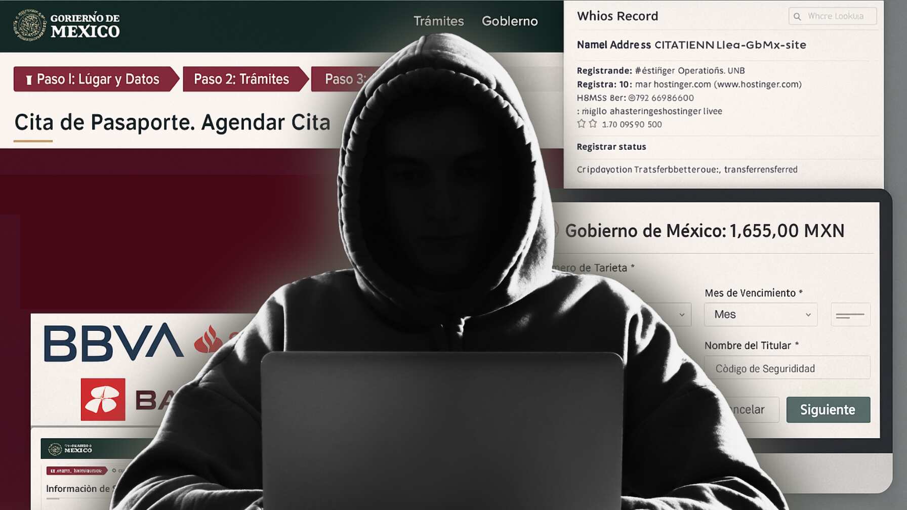 Fraude digital se aprovecha de la urgencia por obtener pasaportes y atrapa a clientes de BBVA, Santander y Banorte.