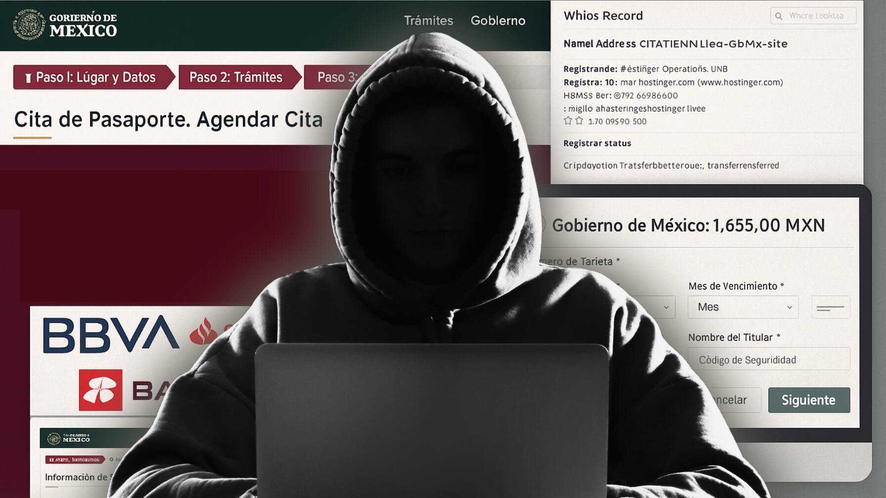 Fraude digital se aprovecha de la urgencia por obtener pasaportes y atrapa a clientes de BBVA, Santander y Banorte.