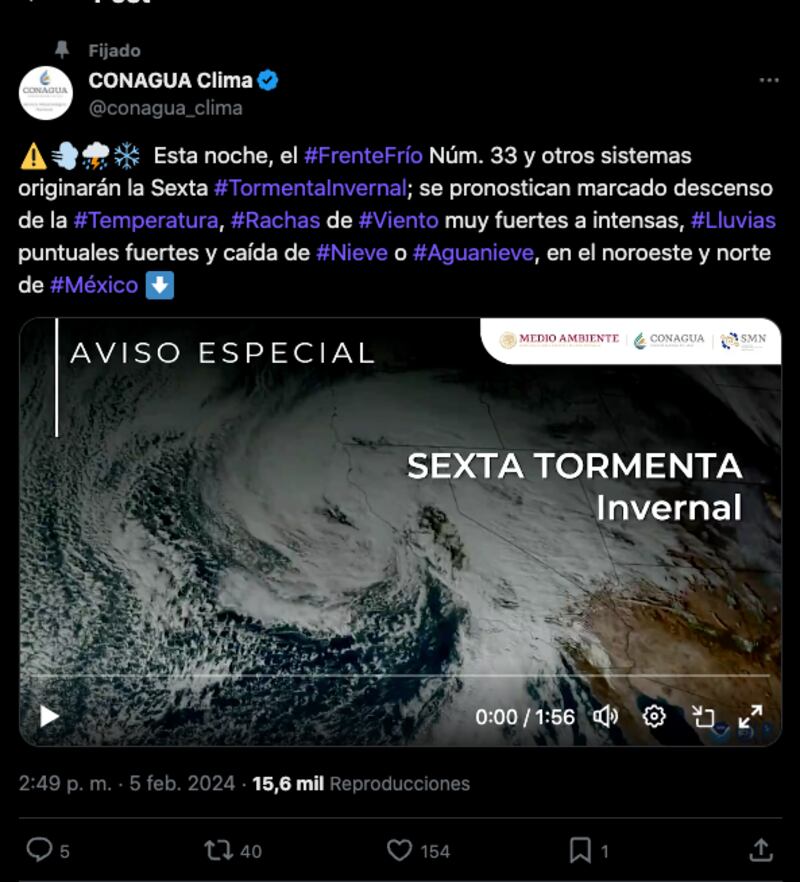 Frente frío 33 y sexta tormenta invernal provocarán fuertes lluvias.