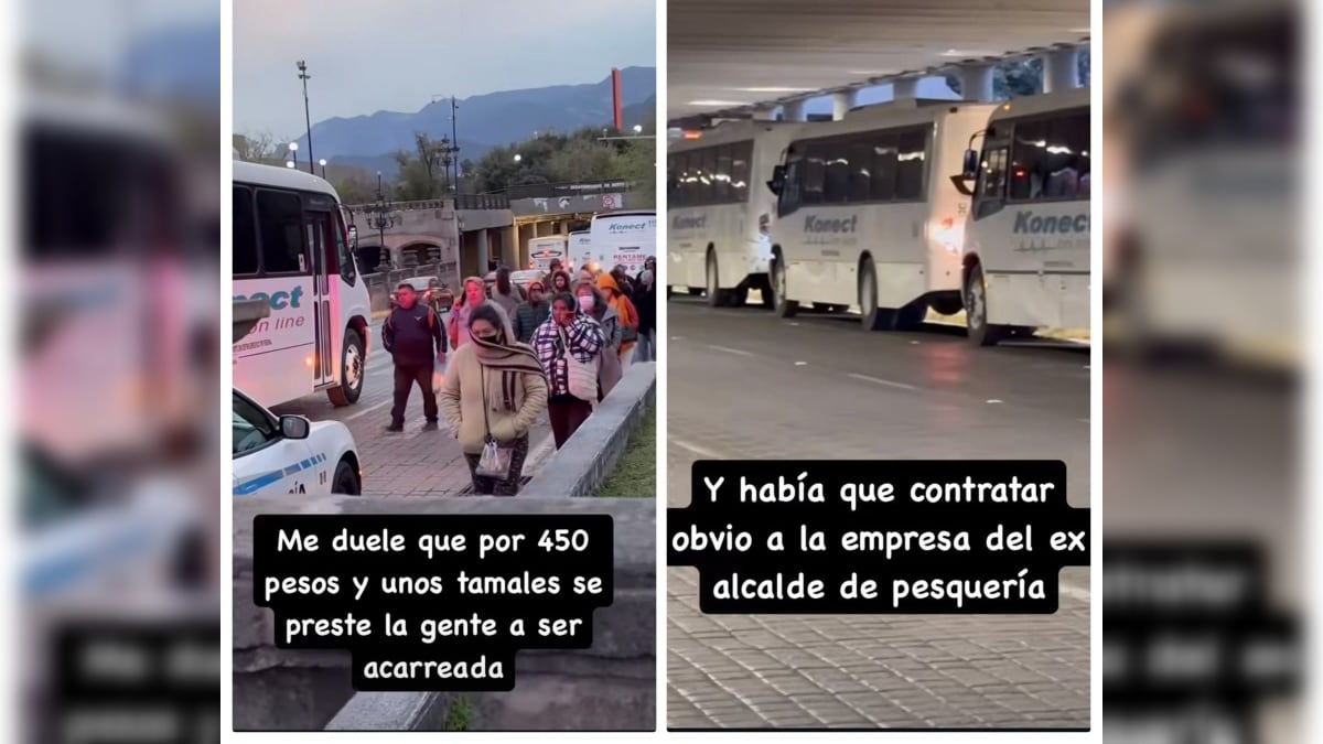 En la grabación se observa como decenas de personas se dirigen a camiones estacionados en la calle Zuazua.