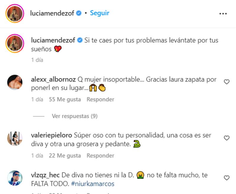 Foto: capture de comentarios perfil de Instagram @luciamendezof