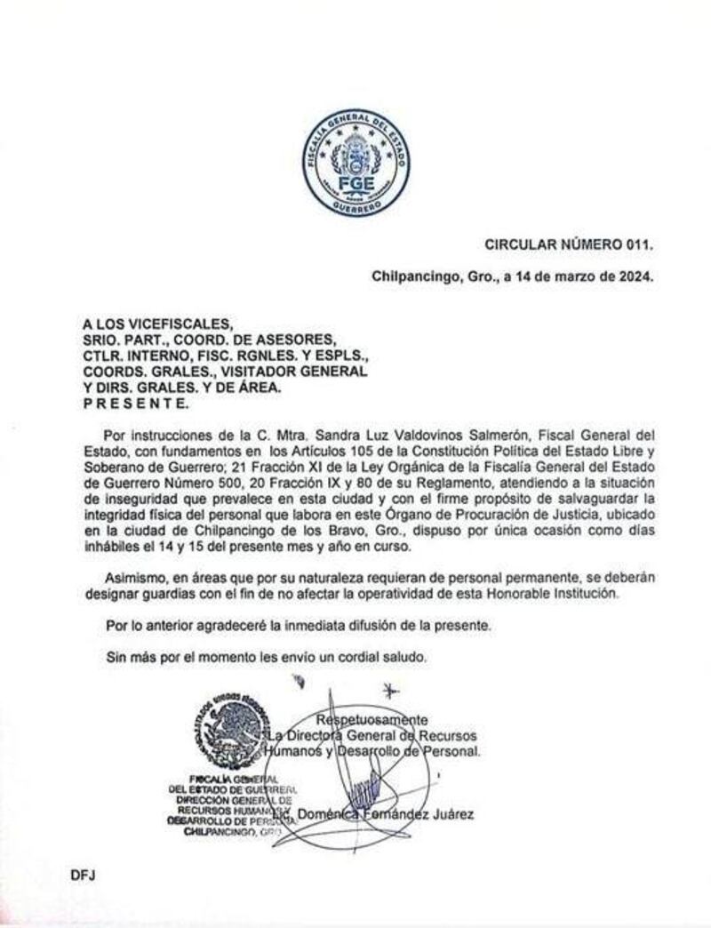 Ordenan suspensión de actividades en Fiscalía de Guerrero por actos de violencia