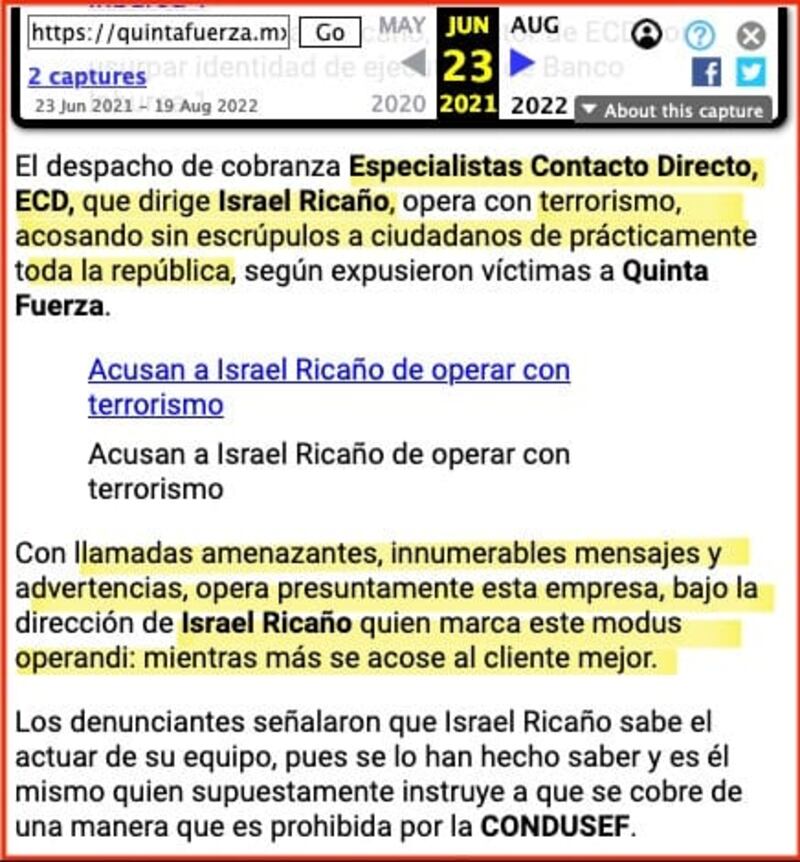 Publicación borrada en la que se denunciaba al CEO de la empresa ECD.