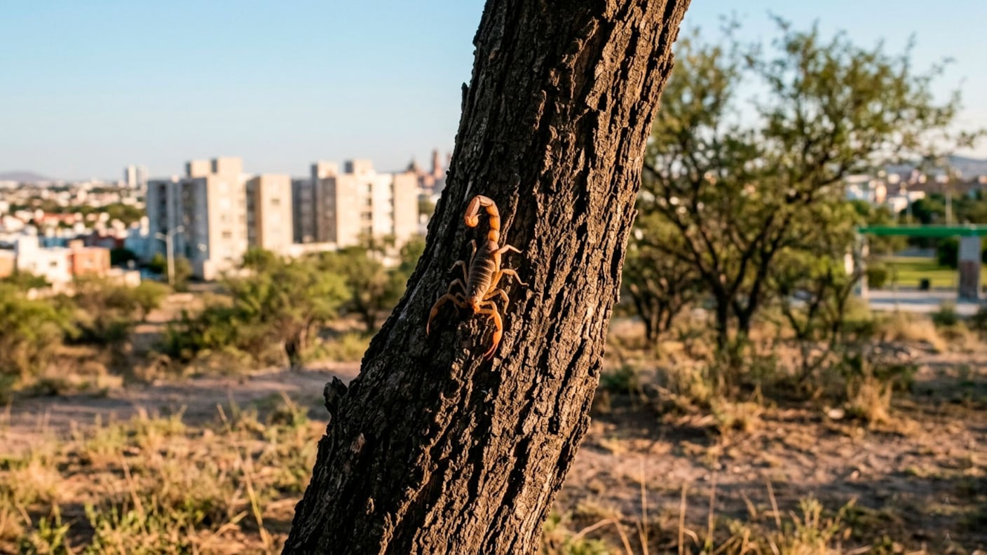 El alacrán de corteza, común en León, combina riesgo médico con una función ecológica como controlador de insectos.