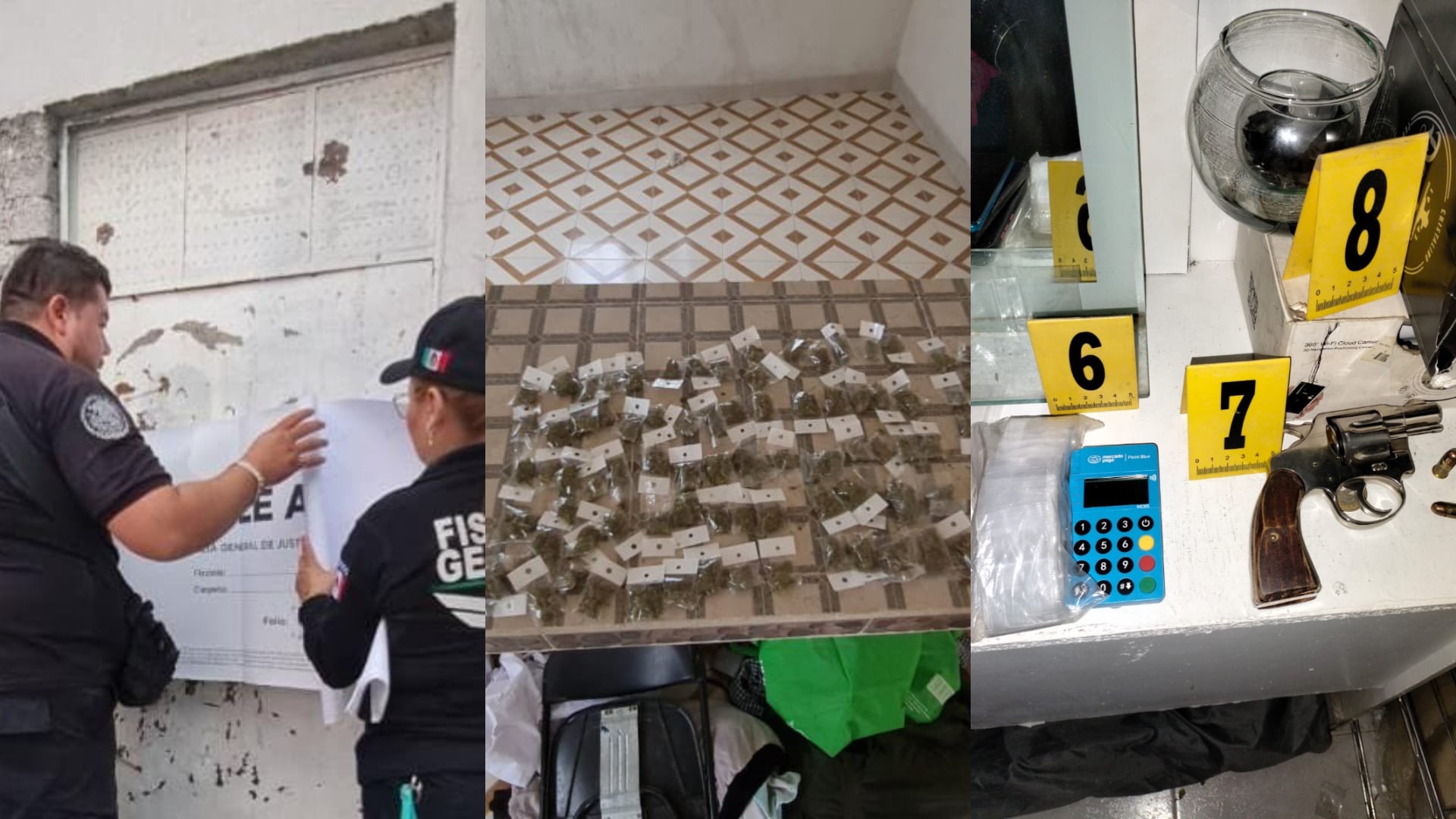 Aseguran dos viviendas con droga y armas de fuego en Edomex