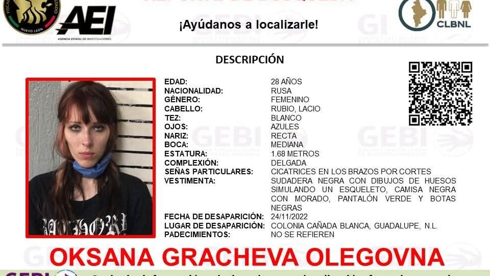 La ciudadana rusa tuvo reporte de desaparición en 2022, pero fue encontrada.
