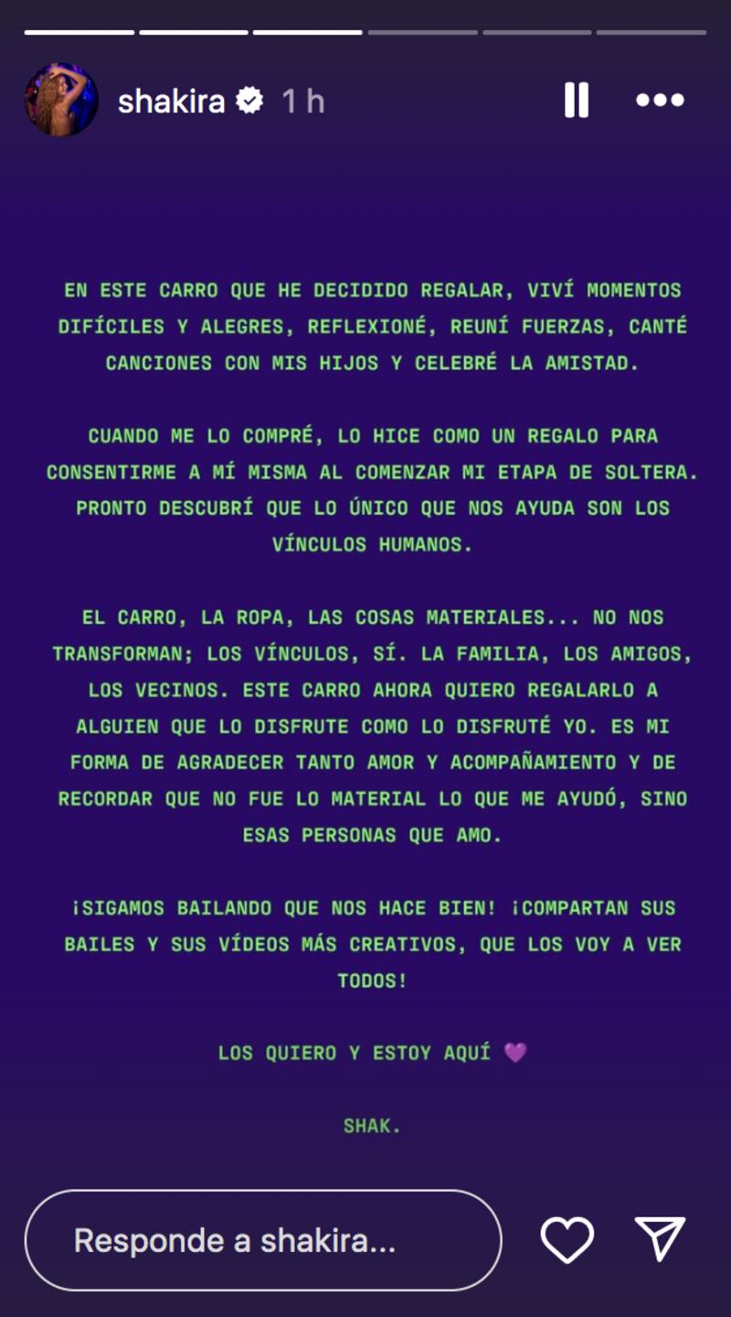 Shakira anuncia dinámica para regalar su exclusivo automóvil