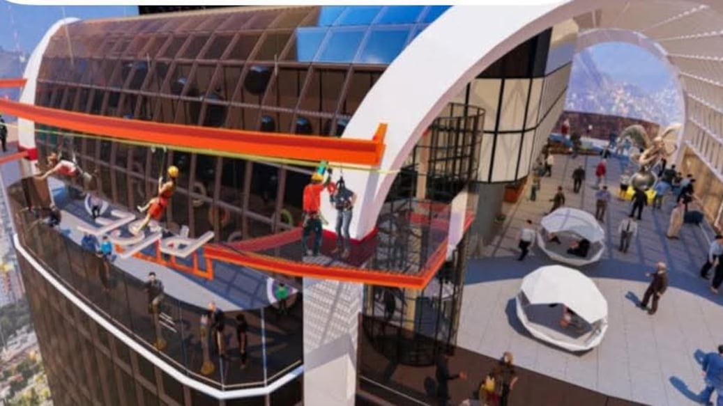 En redes sociales circulan imágenes, tanto del nuevo edificio como de la tirolesa.