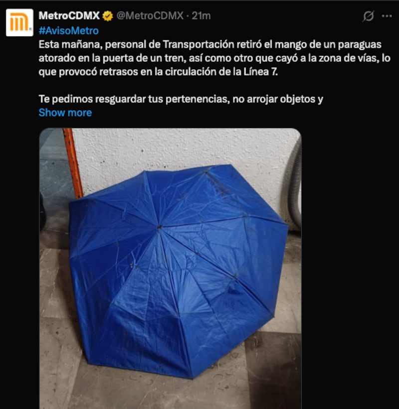 Metro culpa a un paraguas por retrasos en Línea 7