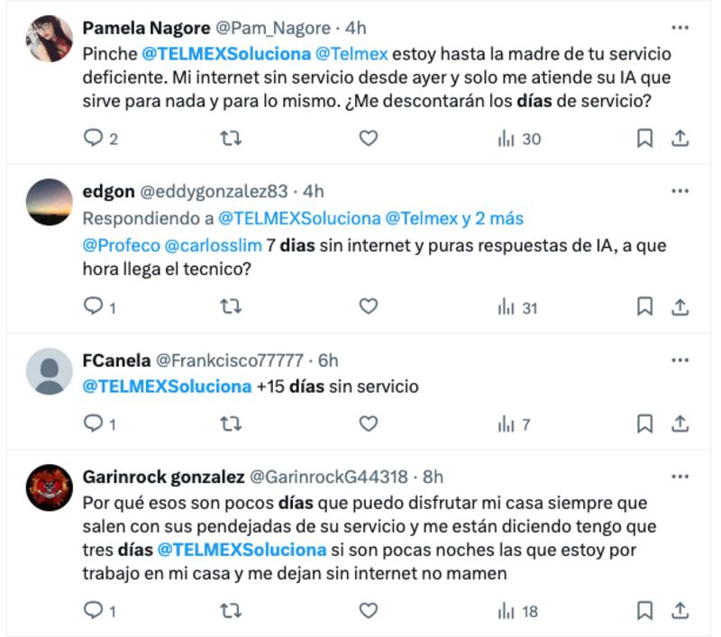 Clientes de Telmex reportan hasta 15 días sin servicio de internet y sin visitas técnicas para solucionarlo.