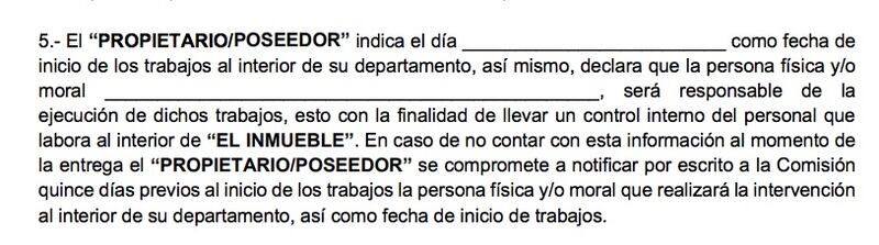 El punto cinco del acta de preentrega de inmuebles en Tlalpan 550.