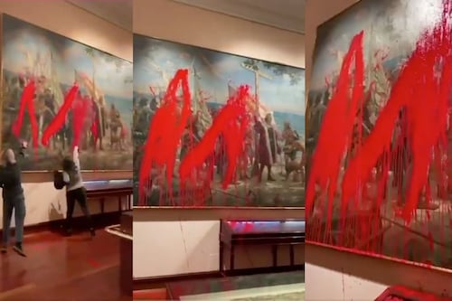 ¿Cuánto cuesta la obra de arte de Cristóbal Colón dañada con pintura roja al interior de un museo en Madrid?