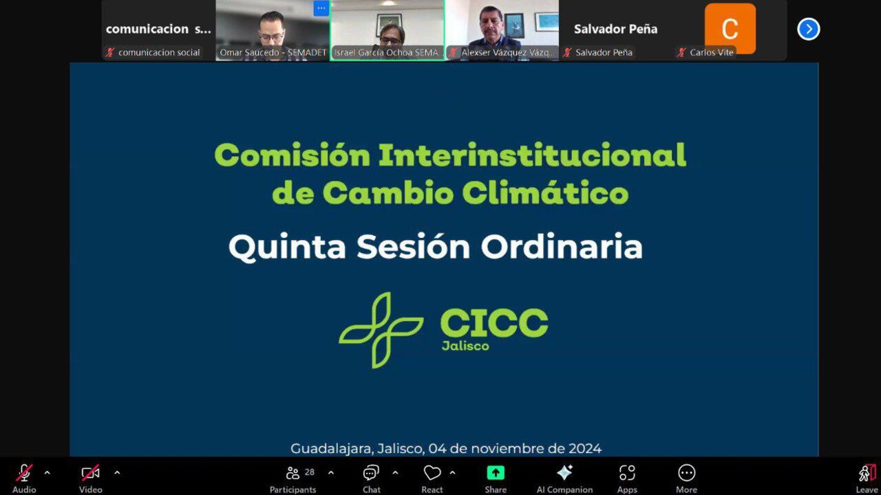 En la quinta sesión ordinaria de la Comisión Interinstitucional para la Acción ante el Cambio Climático (CICC), el estado de Jalisco reafirmó su compromiso hacia la acción climática mediante el Programa Estatal de Acción ante el Cambio Climático (PEACC).